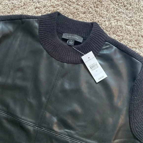 Ann Taylor Mixed Media Mock Neck Sweater with faux leather - Picture 8 of 10